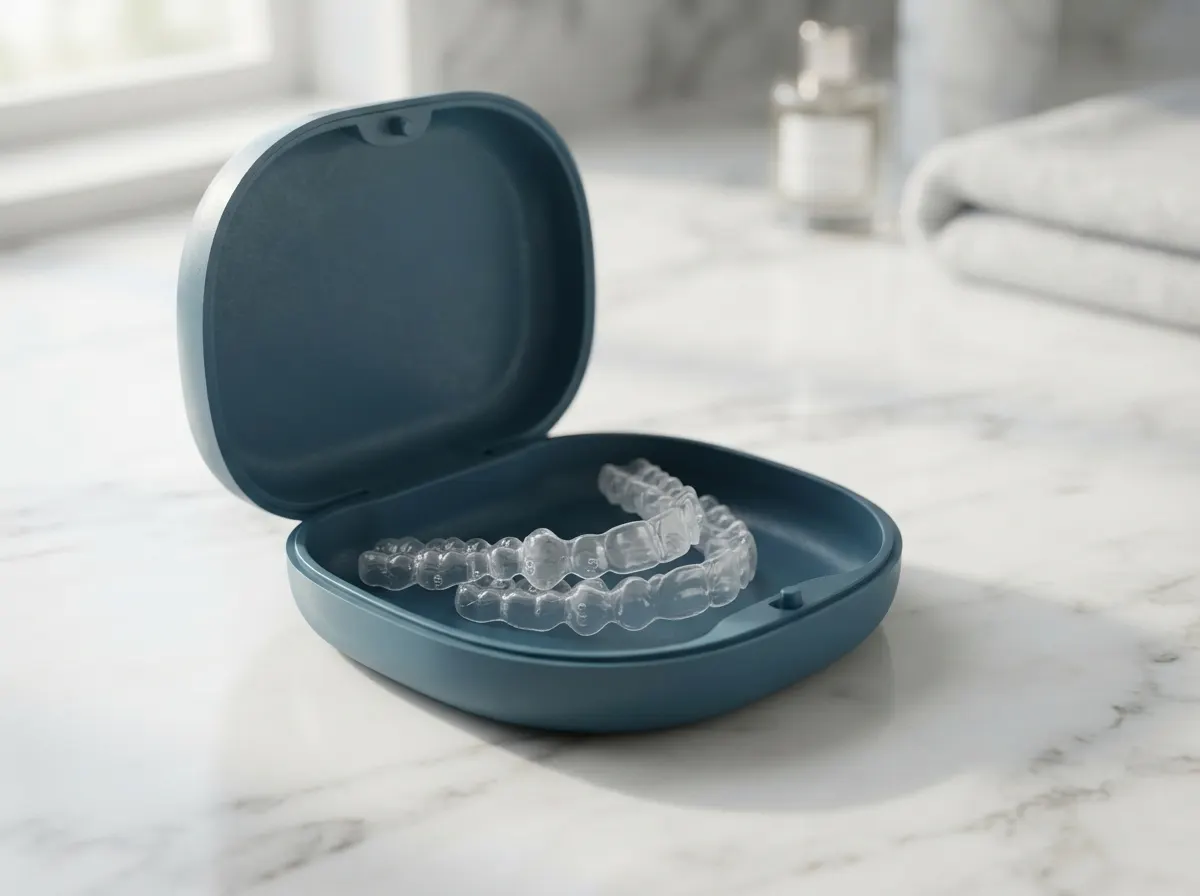 Clear aligners in their storage case